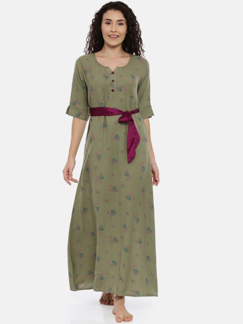 

GOLDSTROMS Olive Green Printed Nightdress