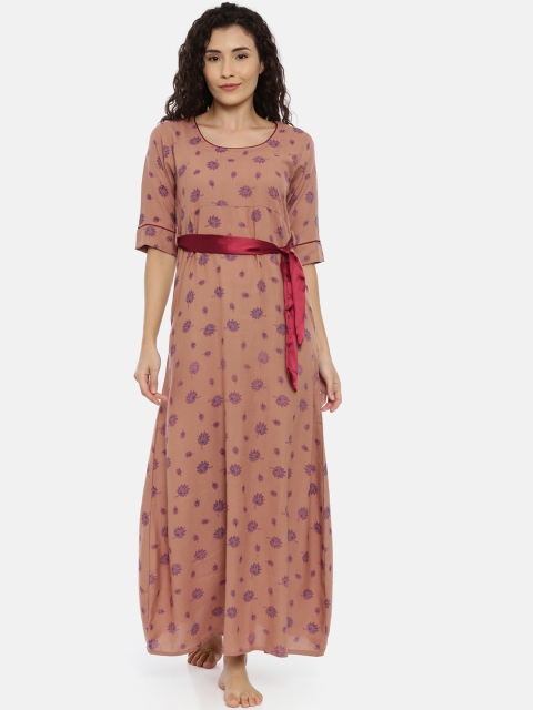 

GOLDSTROMS Women Peach-Coloured Printed Nightdress