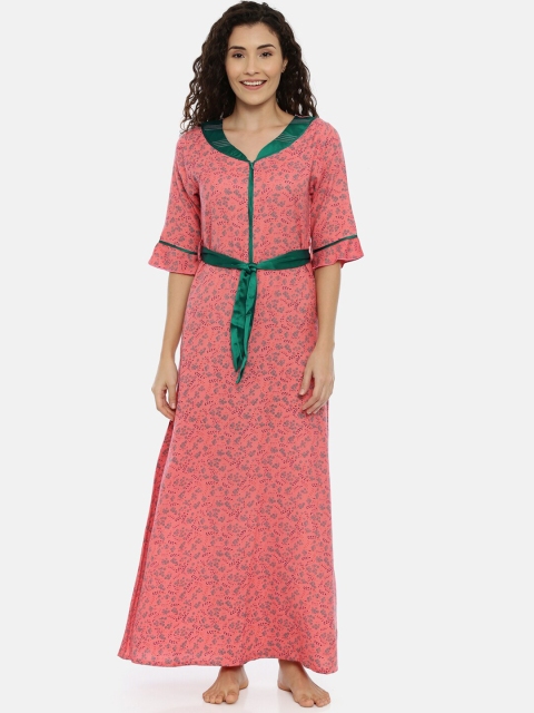 

GOLDSTROMS Peach-Coloured Printed Nightdress With Belt