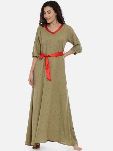 

GOLDSTROMS Green Printed Nightdress With Belt