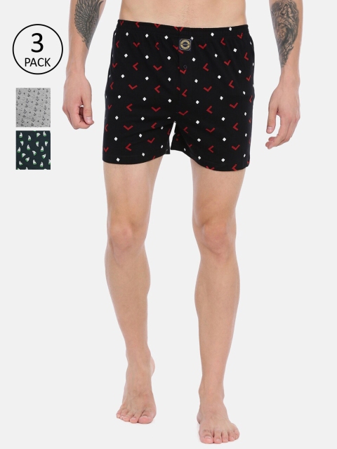 

Joven Men Pack Of 3 Printed Pure Cotton Boxers, Black