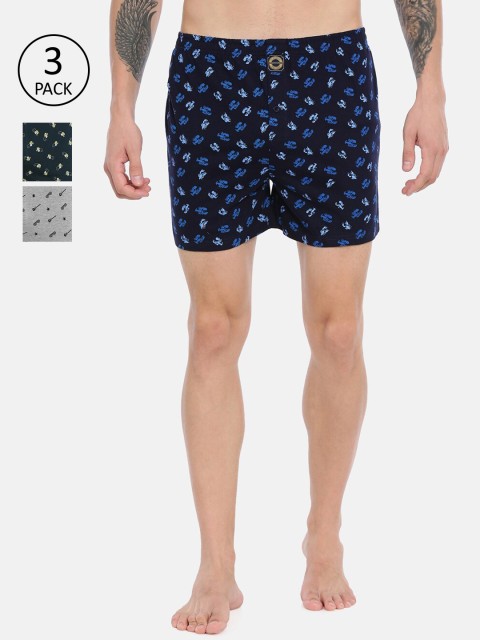 

Joven Men Pack Of 3 Printed Pure Cotton Boxers, Charcoal
