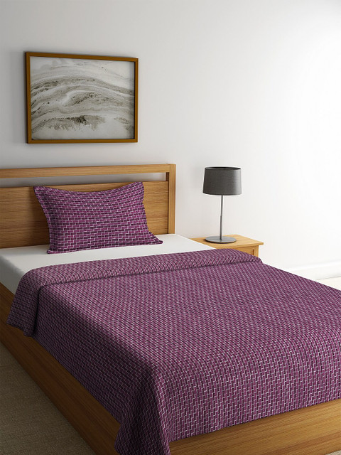 

KLOTTHE Purple & White Woven Design Single Bed Cover With Pillow Cover