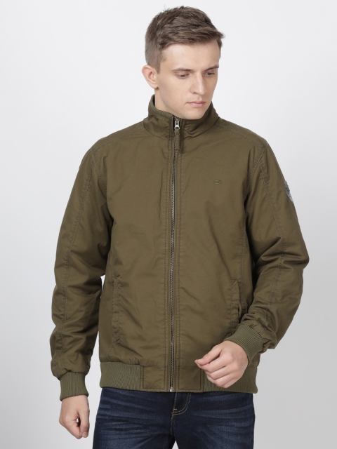 

t-base Men Olive Green Solid Lightweight Bomber Jacket