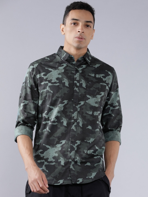 

HIGHLANDER Men Charcoal Grey & Black Slim Fit Camouflage Printed Casual Shirt