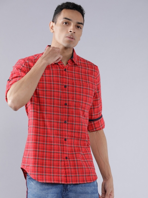 

HIGHLANDER Men Red & Navy Slim Fit Checked Casual Shirt