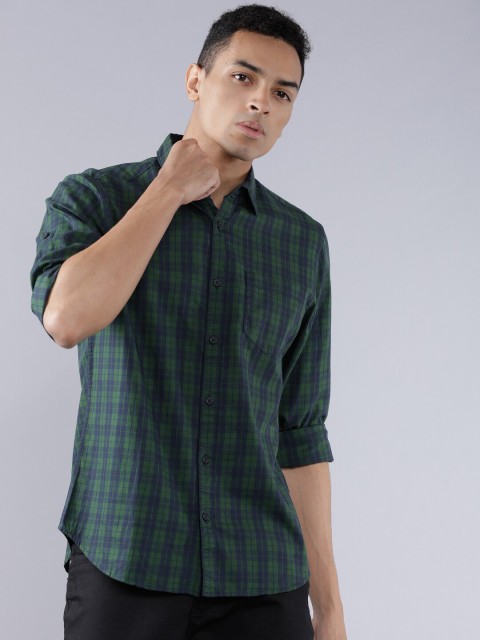 

HIGHLANDER Men Green & Navy Blue Slim Fit Checked Casual Shirt