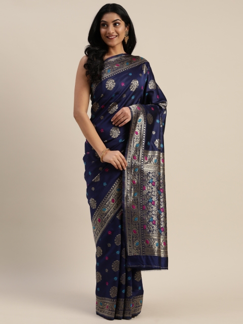 

Mitera Navy Blue & Gold-Toned Poly Silk Woven Design Paithani Saree