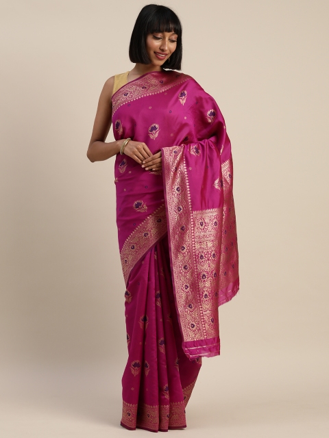 

Mitera Magenta & Gold-Coloured Poly Silk Woven Design Paithani Saree