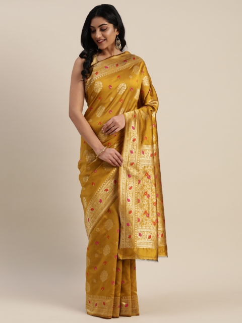 

Mitera Mustard Yellow & Gold-Toned Poly Silk Woven Design Paithani Saree