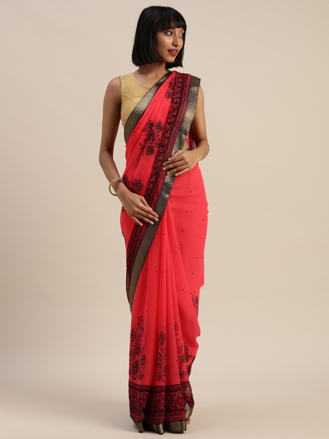 

Mitera Pink & Black Pure Georgette Printed Saree