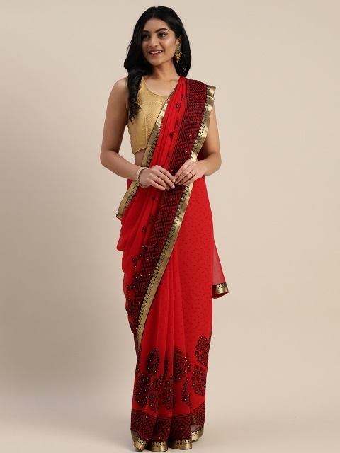 

Mitera Red & Black Pure Georgette Printed Saree