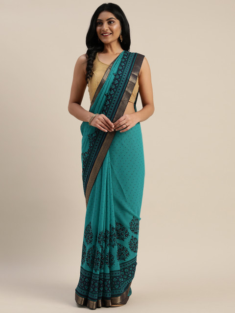 

Mitera Sea Green & Black Pure Georgette Printed Saree