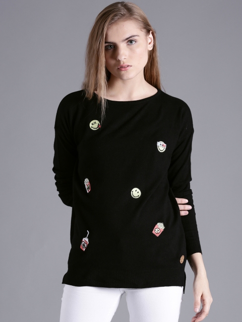 

Kook N Keech Women Black Applique Longline Sweater