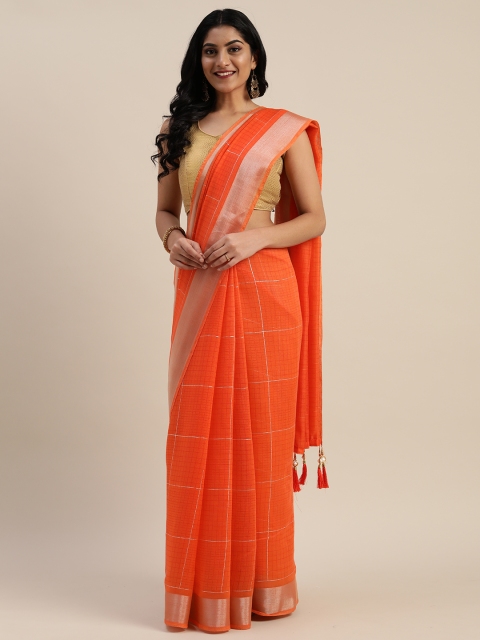 

Mitera Orange Checked Jute Cotton Saree