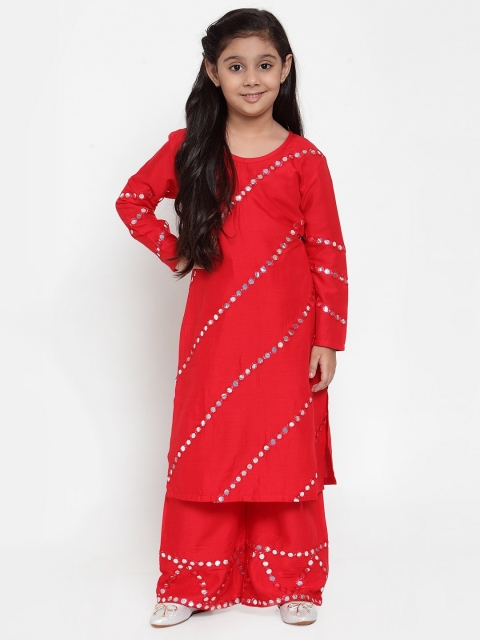 

Baani Creations Girls Coral Red Embellished Kurta with Palazzos