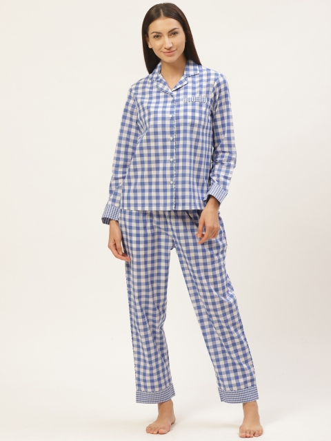 

Catnap Women Blue & White Gingham Check Night Suit