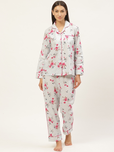 

Catnap Women White & Pink Floral Print Night Suit