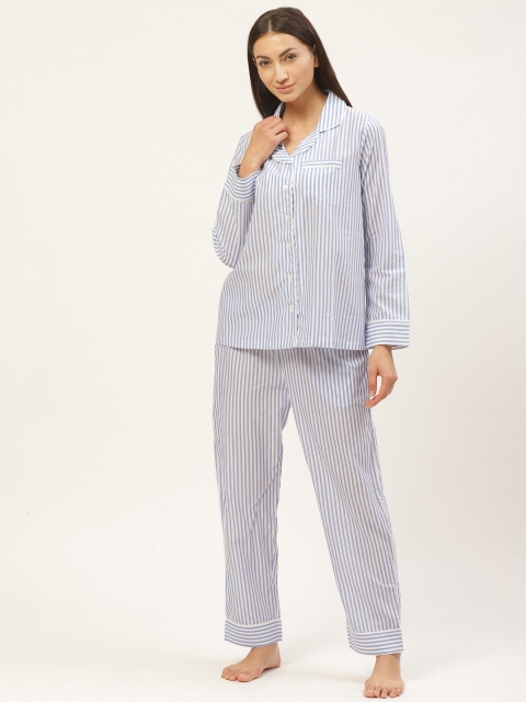 

Catnap Women Blue & White Striped Night Suit