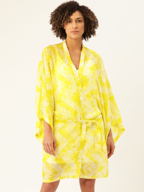 

Catnap Women Yellow & White Shibori Dyed Kimono Robe