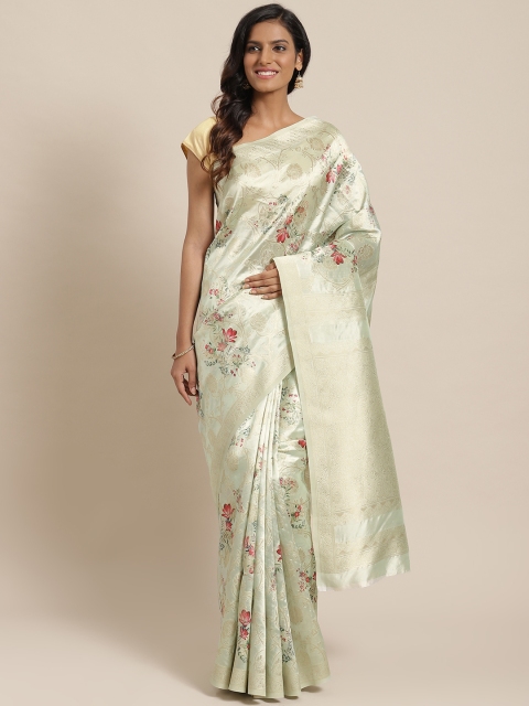 

Mitera Green & Golden Floral Patterned Zari Saree
