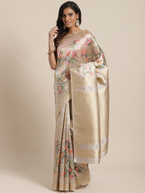 

Mitera Grey & Peach-Coloured Zari Woven Design Saree