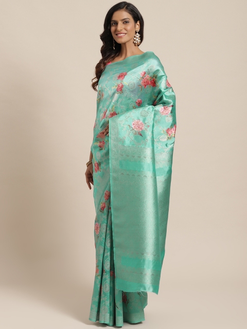 

Mitera Green & Golden Floral Patterned Zari Saree