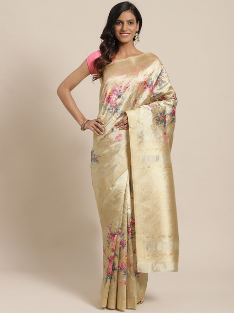 

Mitera Green & Pink Zari Woven Design Saree