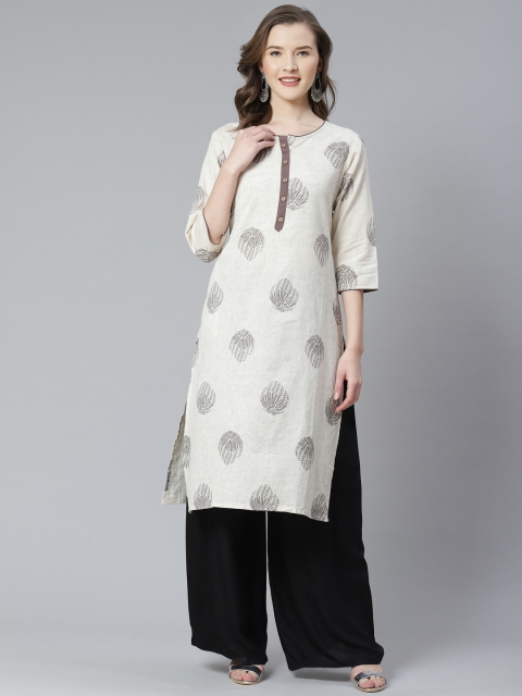 

Shree Women Off-White & Taupe Printed Straight Kurta