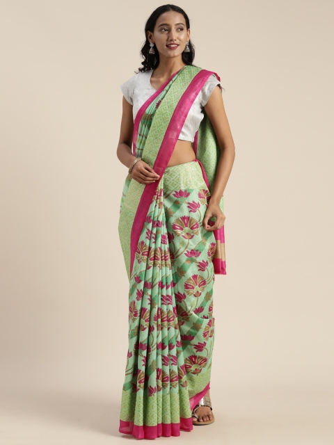 

Satrani Green & Pink Poly Silk Printed Saree