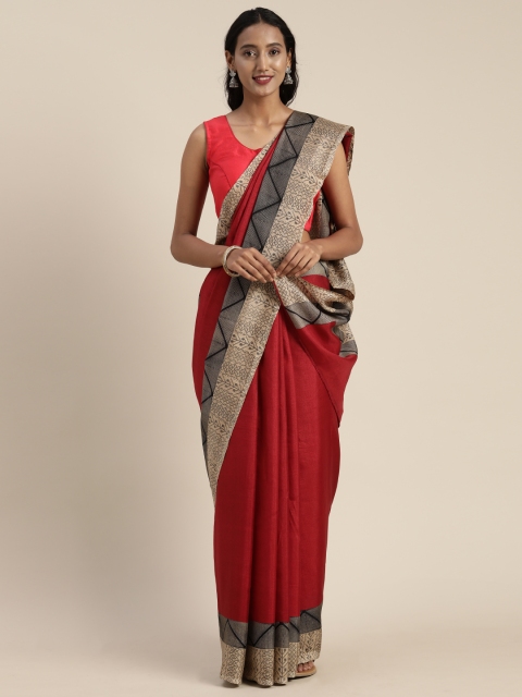 

Satrani Maroon Solid Poly Silk Saree