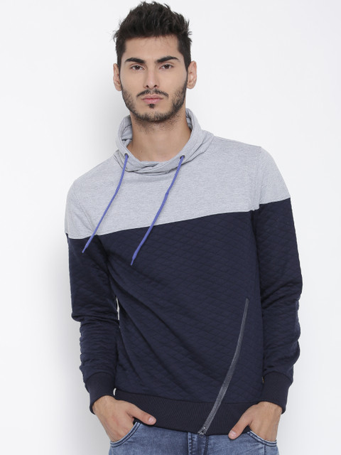 

Kook N Keech Grey Melange & Navy Colourblocked Quilted Sweatshirt