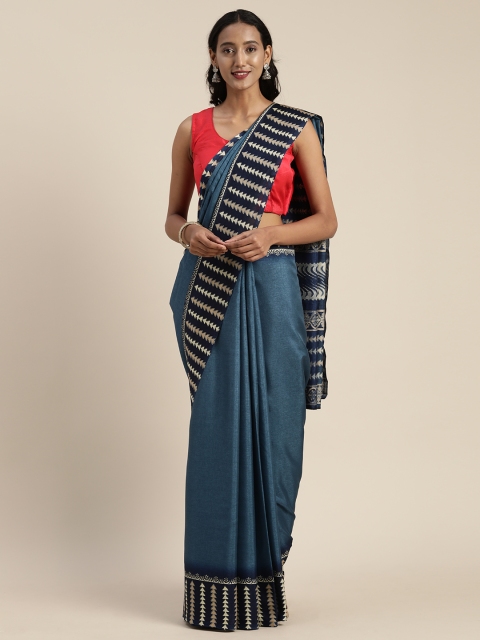 

Satrani Blue Solid Poly Silk Saree