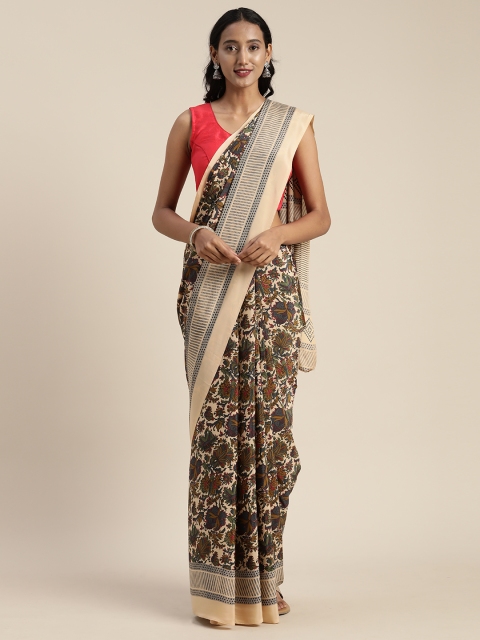 

Satrani Beige & Grey Pure Crepe Floral Printed Saree