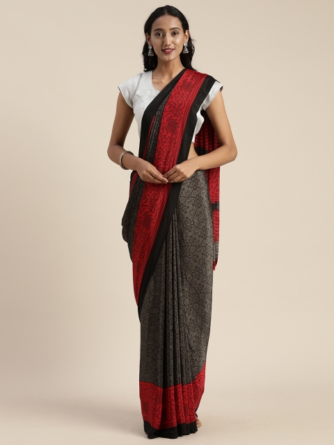 

Satrani Grey & Red Pure Crepe Printed Saree