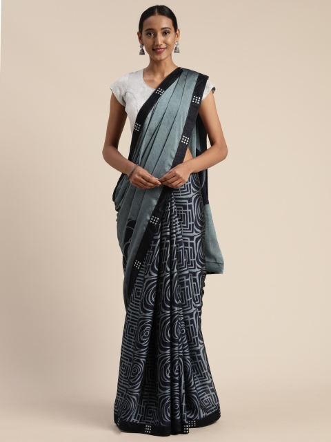 

Satrani Blue & Grey Pure Chiffon Floral Printed Saree