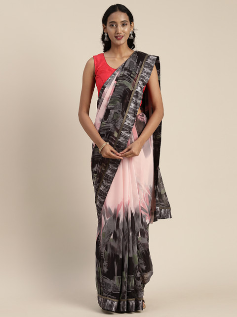 

Satrani Pink & Black Pure Georgette Printed Saree