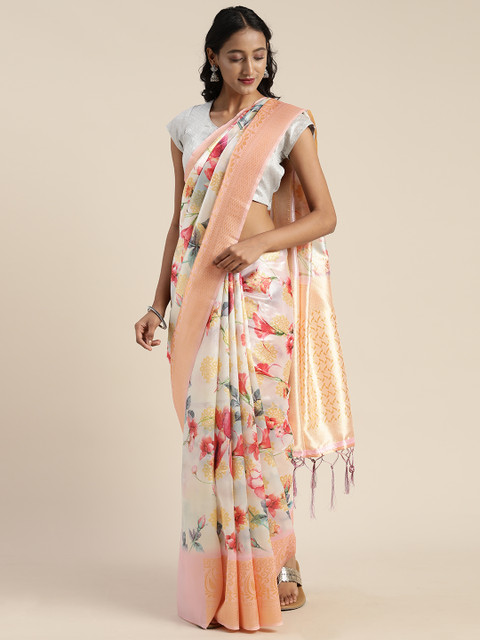 

Satrani Grey & Red Poly Silk Woven Design Jacquard Saree