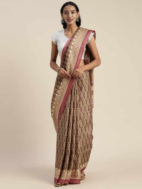

Satrani Beige & Brown Ethnic Printed Poly Silk Saree