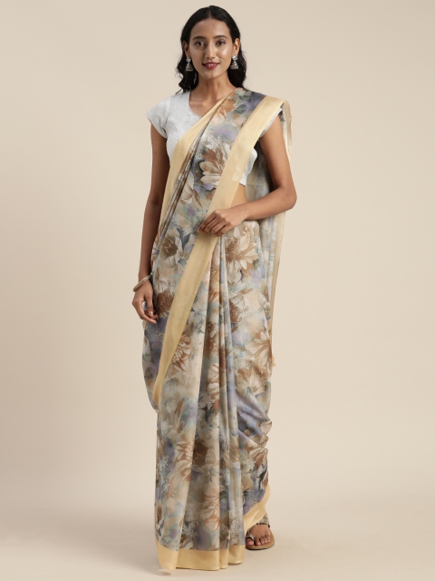 

Satrani Grey & Beige Floral Printed Art Silk Saree