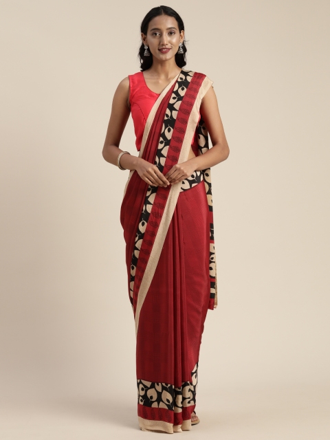 

Satrani Red & Off-White Pure Crepe Checked Saree