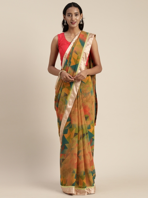 

Satrani Yellow & Green Pure Georgette Printed Saree