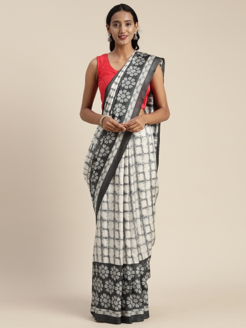 

Satrani White & Grey Poly Silk Printed Saree