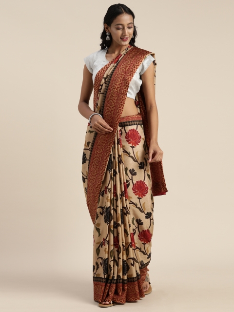 

Satrani Beige & Maroon Poly Silk Printed Saree