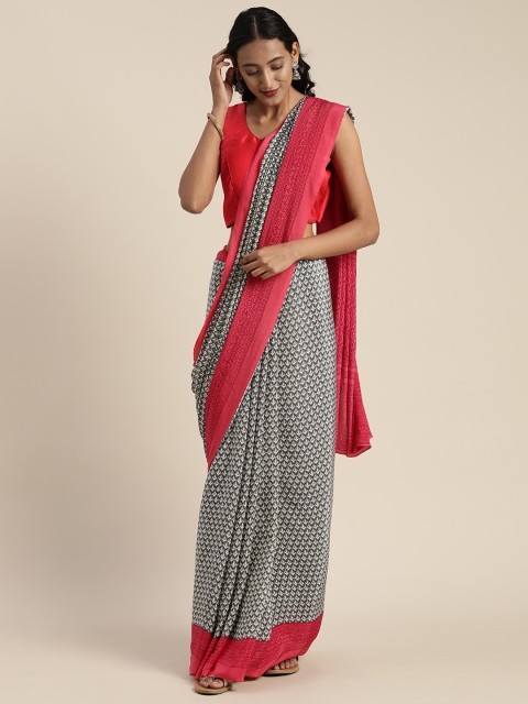 

Satrani Navy Blue & Off-White Pure Crepe Printed Saree