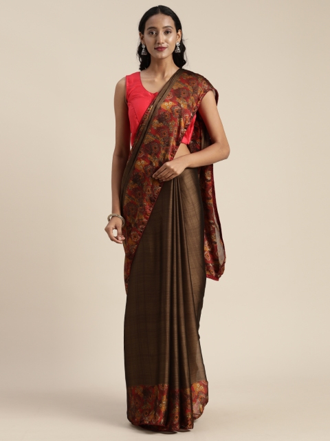 

Satrani Brown Solid Pure Chiffon Saree