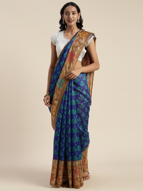 

Satrani Blue Printed Poly Silk Saree