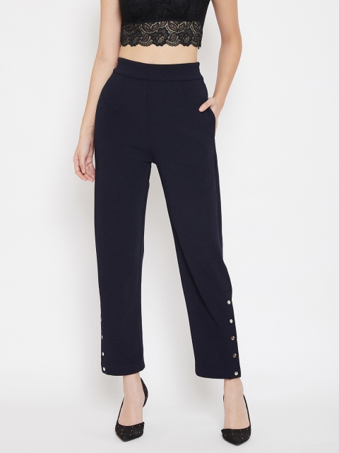 

Femella Women Navy Blue Solid Regular Fit Trousers