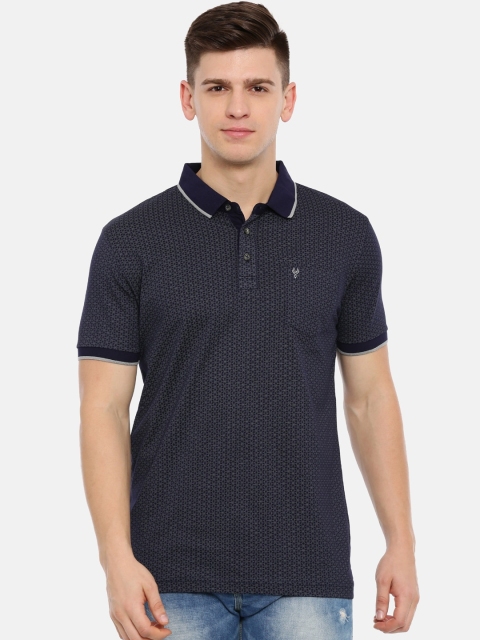 

Classic Polo Men Navy Blue & Grey Slim Fit Ditsy Floral Print Polo Collar T-shirt