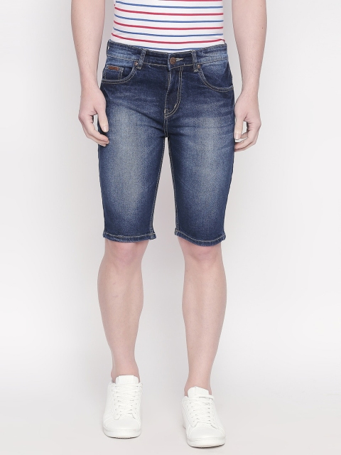 

BOLTS and BARRELS Men Blue Washed Slim Fit Denim Shorts, Navy blue